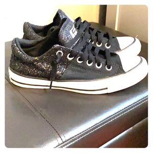 Converse black back half black glitter